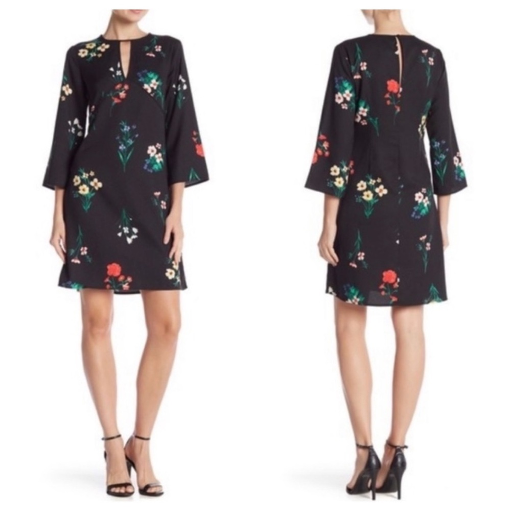 New Vince Camuto black floral bell sleeve dress